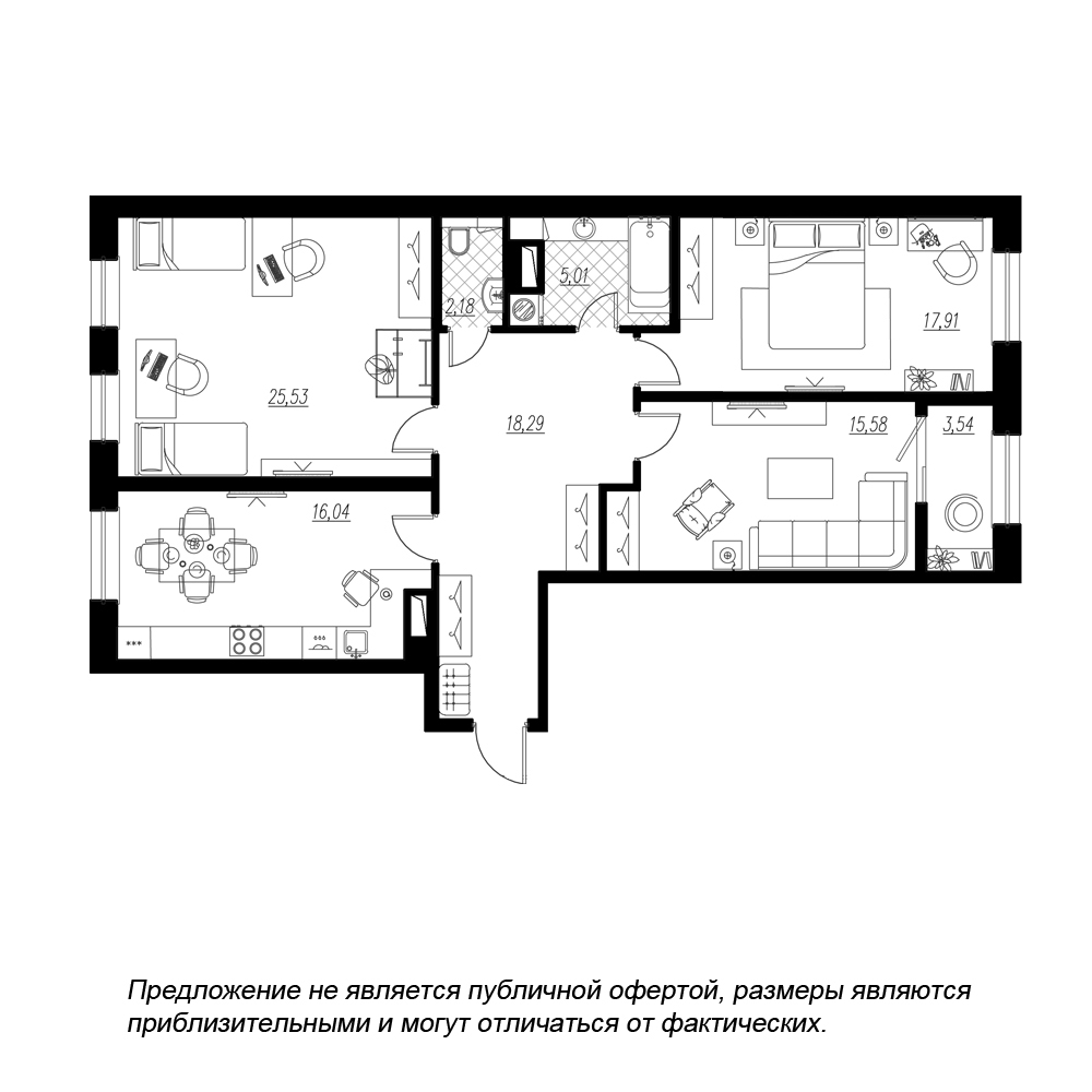 планировка трехкомнатной квартиры в ЖК BOTANICA №31