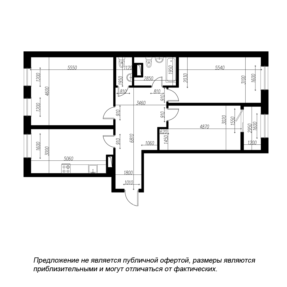планировка трехкомнатной квартиры в ЖК BOTANICA №35