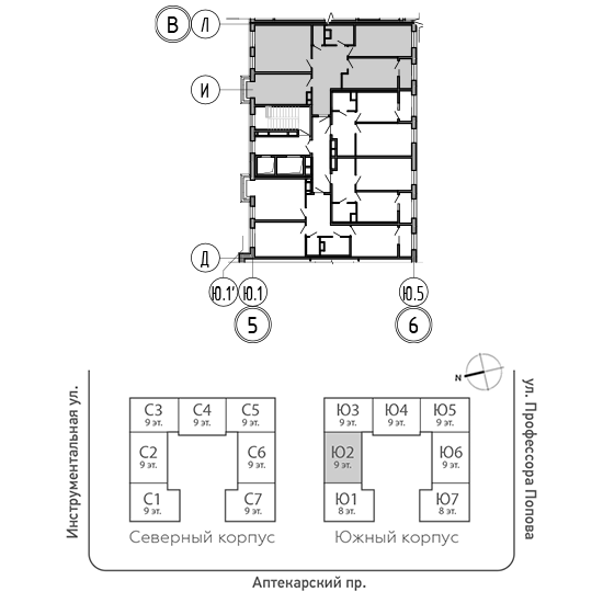 планировка трехкомнатной квартиры в ЖК BOTANICA №209