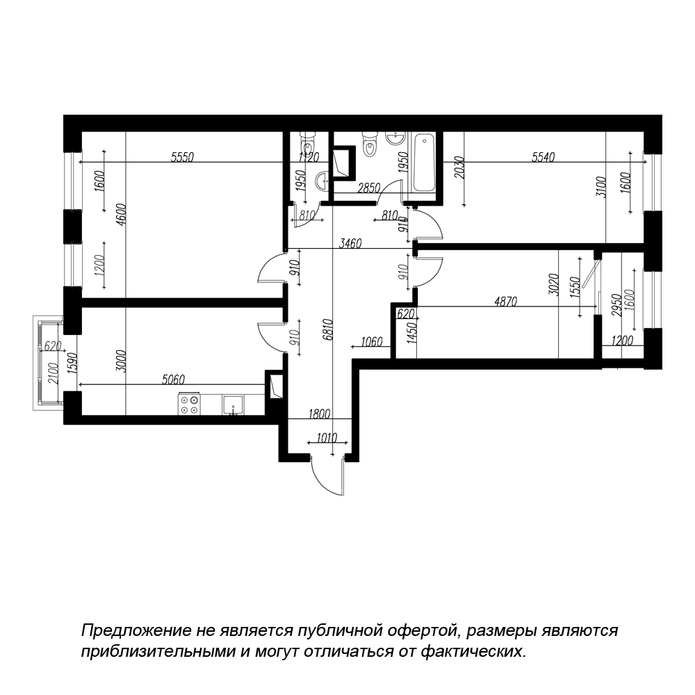 планировка трехкомнатной квартиры в ЖК BOTANICA №221