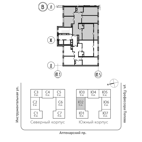 планировка четырехкомнатной квартиры в ЖК BOTANICA №235