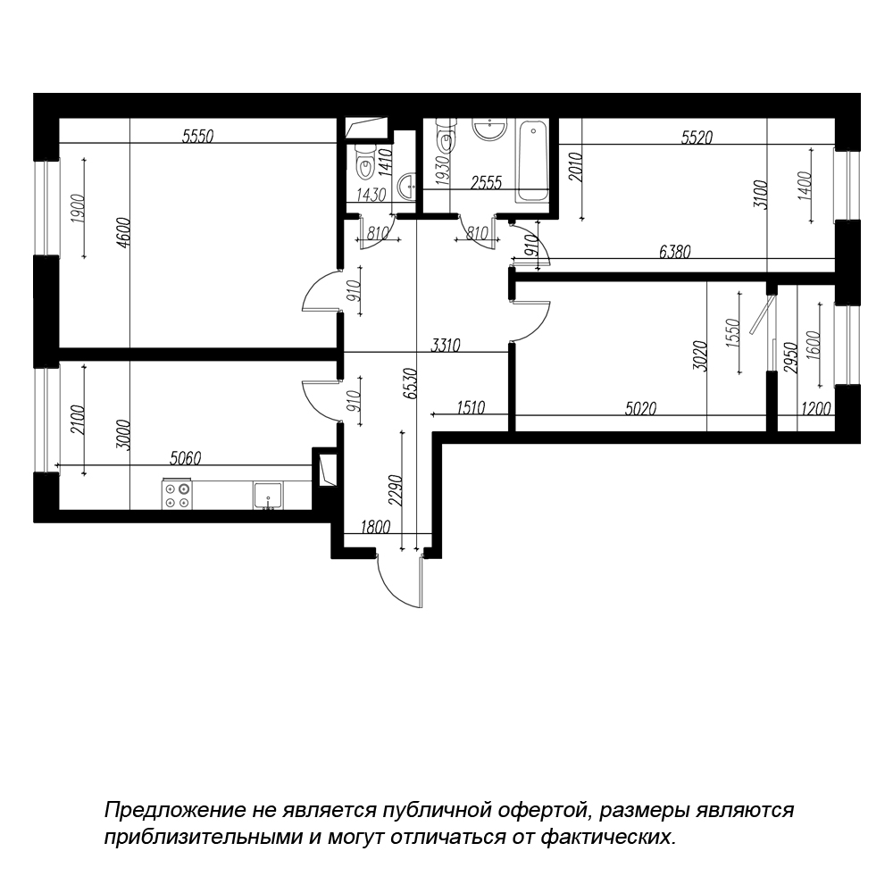 планировка трехкомнатной квартиры в ЖК BOTANICA №319