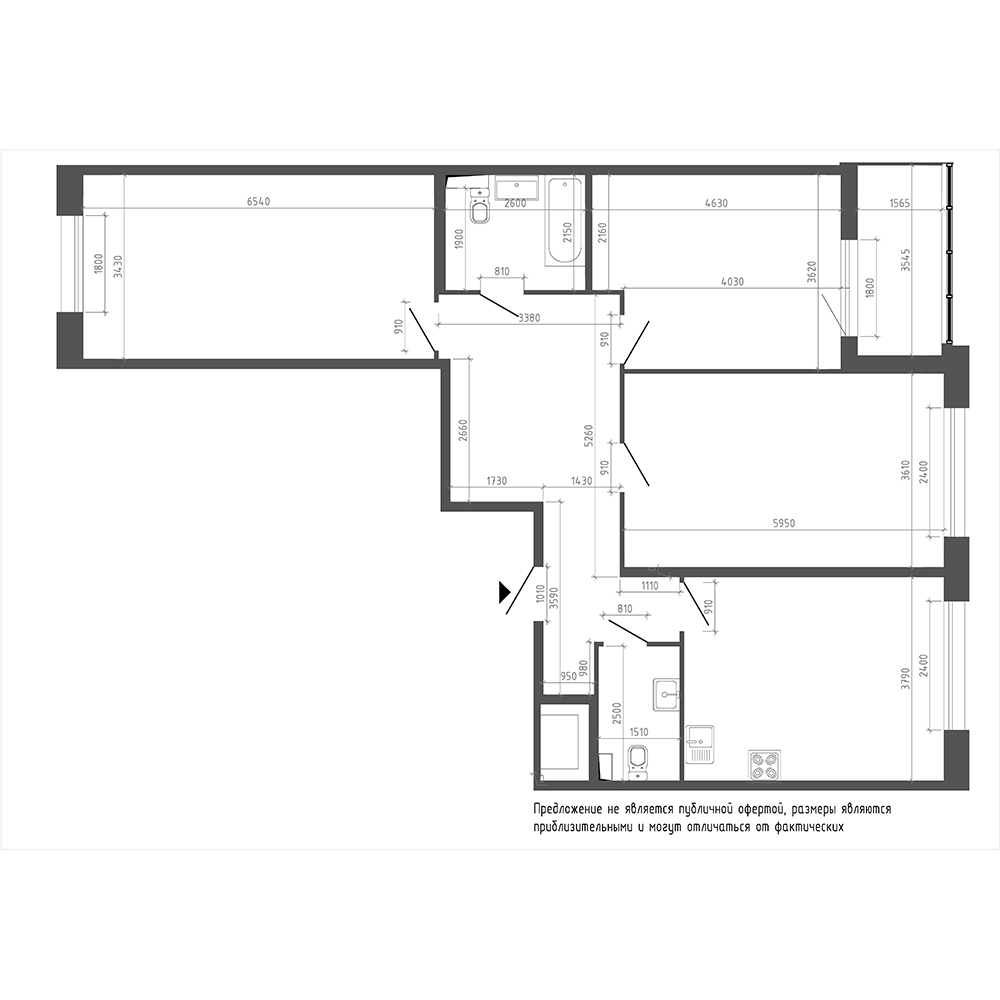 планировка трехкомнатной квартиры в ЖК «Галактика. Премиум» №4