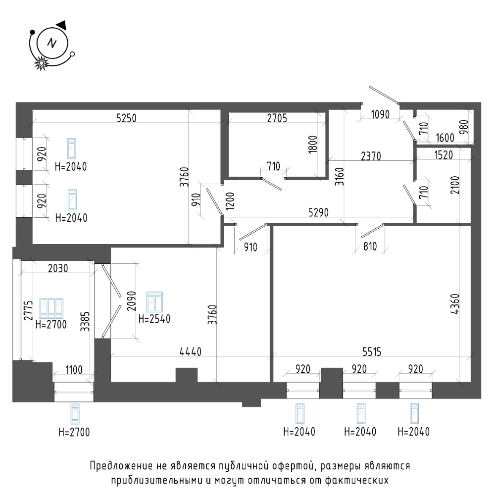 планировка двухкомнатной квартиры в ЖК «Эталон на Неве» №629