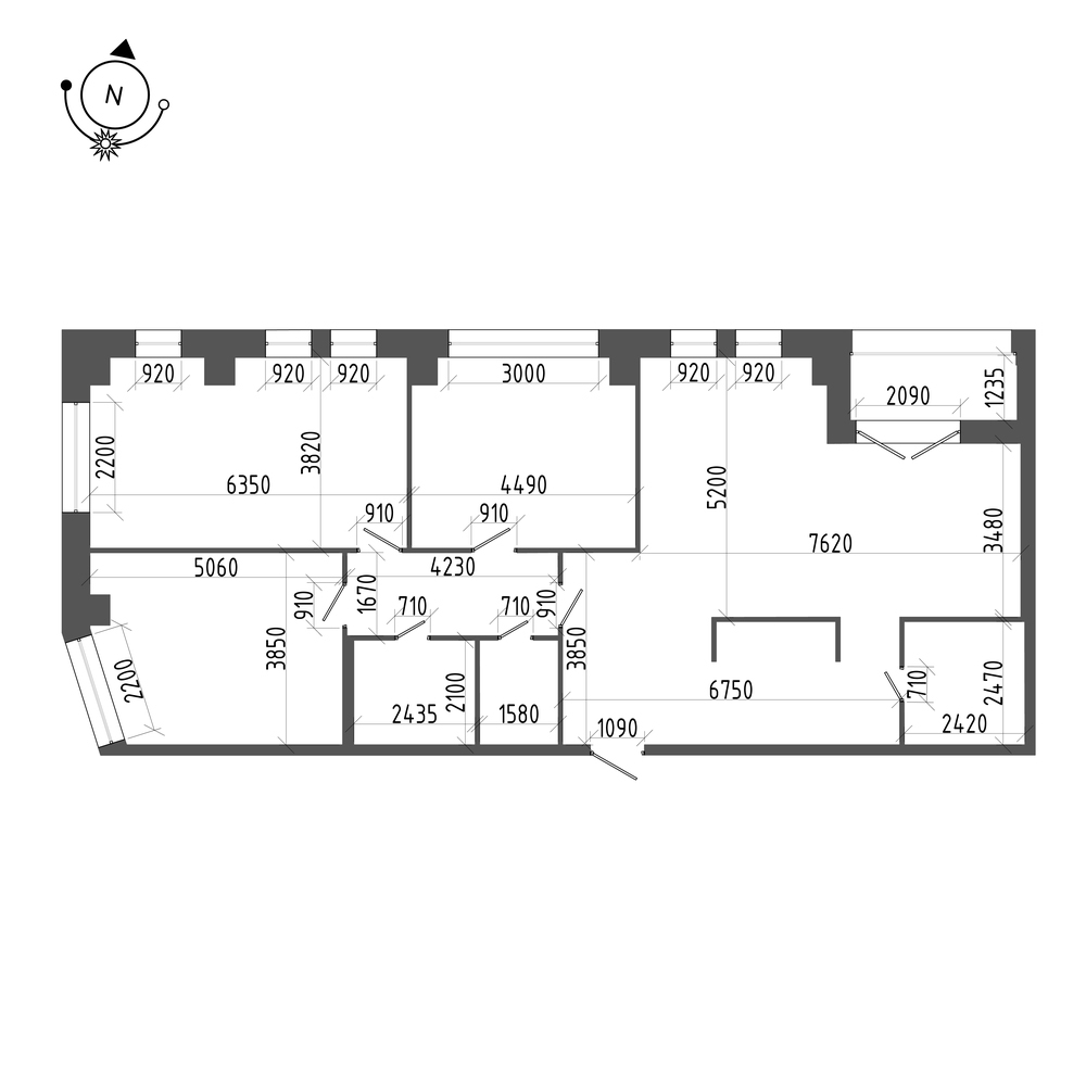 планировка трехкомнатной квартиры в ЖК «Эталон на Неве» №649