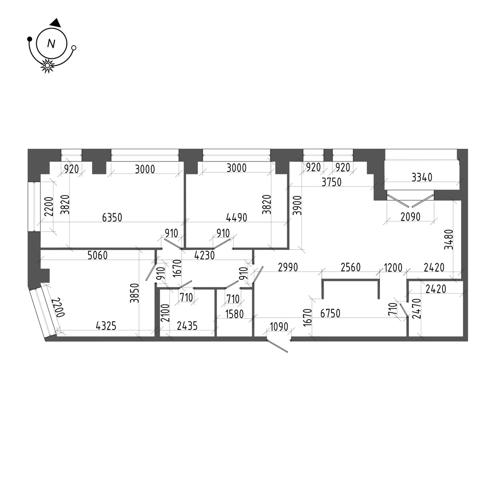 планировка трехкомнатной квартиры в ЖК «Эталон на Неве» №637