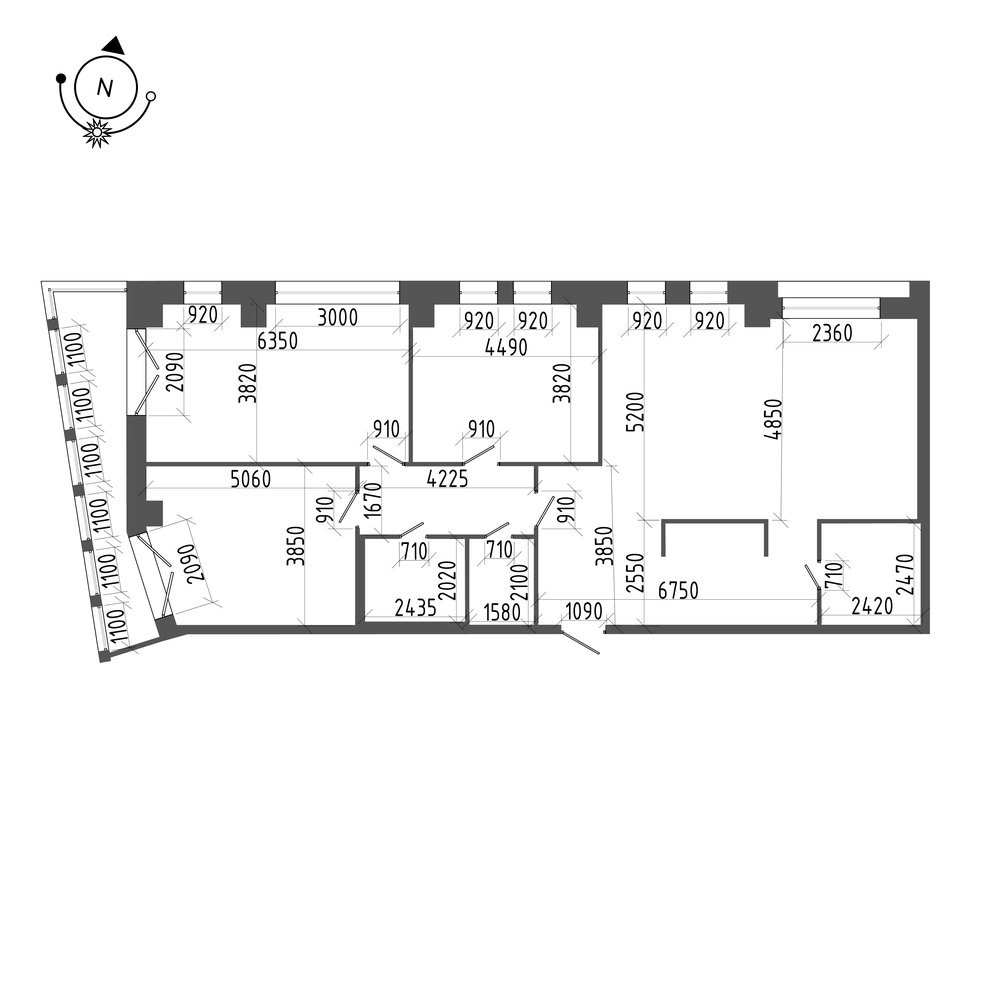планировка трехкомнатной квартиры в ЖК «Эталон на Неве» №655