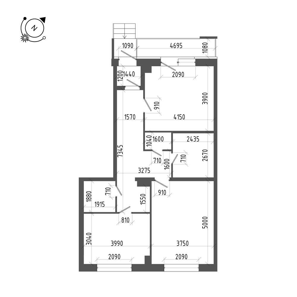 планировка двухкомнатной квартиры в ЖК «Эталон на Неве» №478