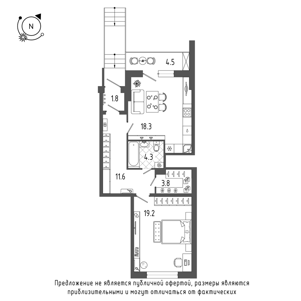 планировка однокомнатной квартиры в ЖК «Эталон на Неве» №512