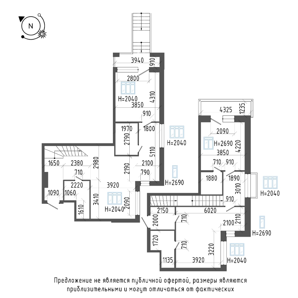 планировка трехкомнатной квартиры в ЖК «Эталон на Неве» №552