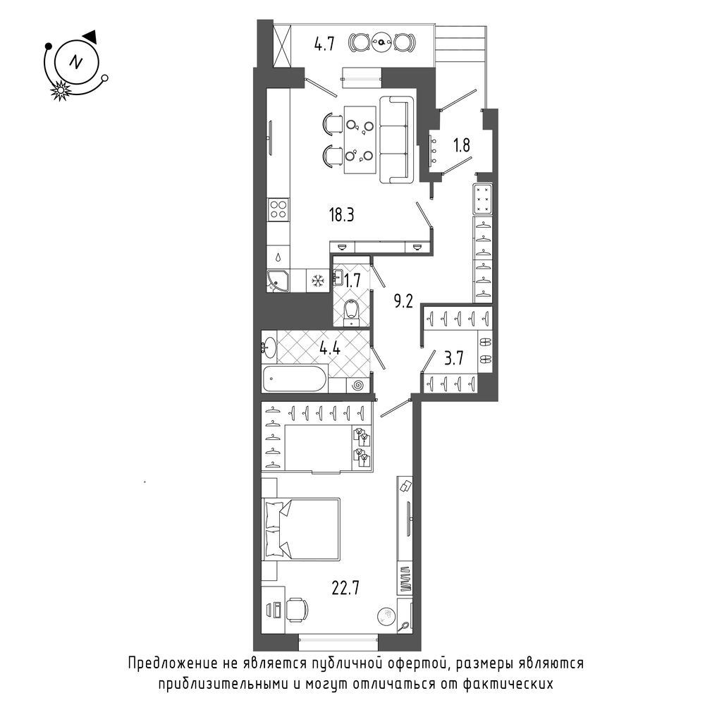 планировка однокомнатной квартиры в ЖК «Эталон на Неве» №279