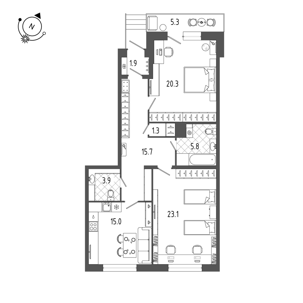 планировка двухкомнатной квартиры в ЖК «Эталон на Неве» №280