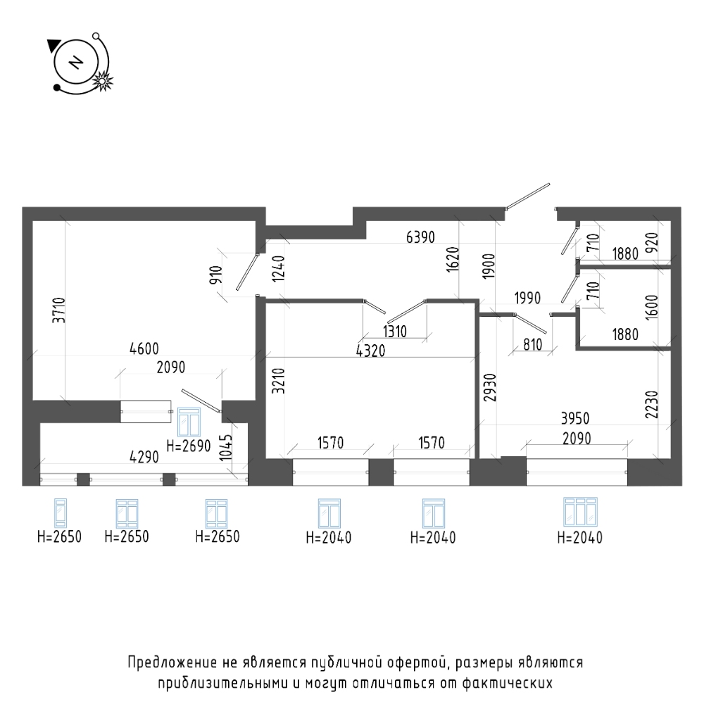 планировка двухкомнатной квартиры в ЖК «Эталон на Неве» №594