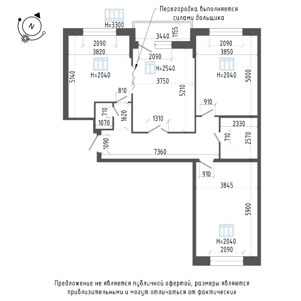 планировка трехкомнатной квартиры в ЖК «Эталон на Неве» №290