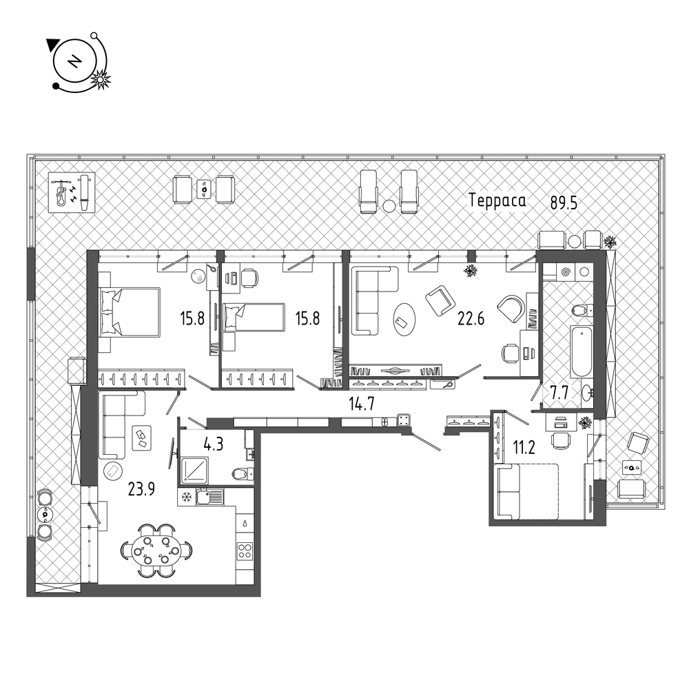 планировка четырехкомнатной квартиры в ЖК «Эталон на Неве» №600