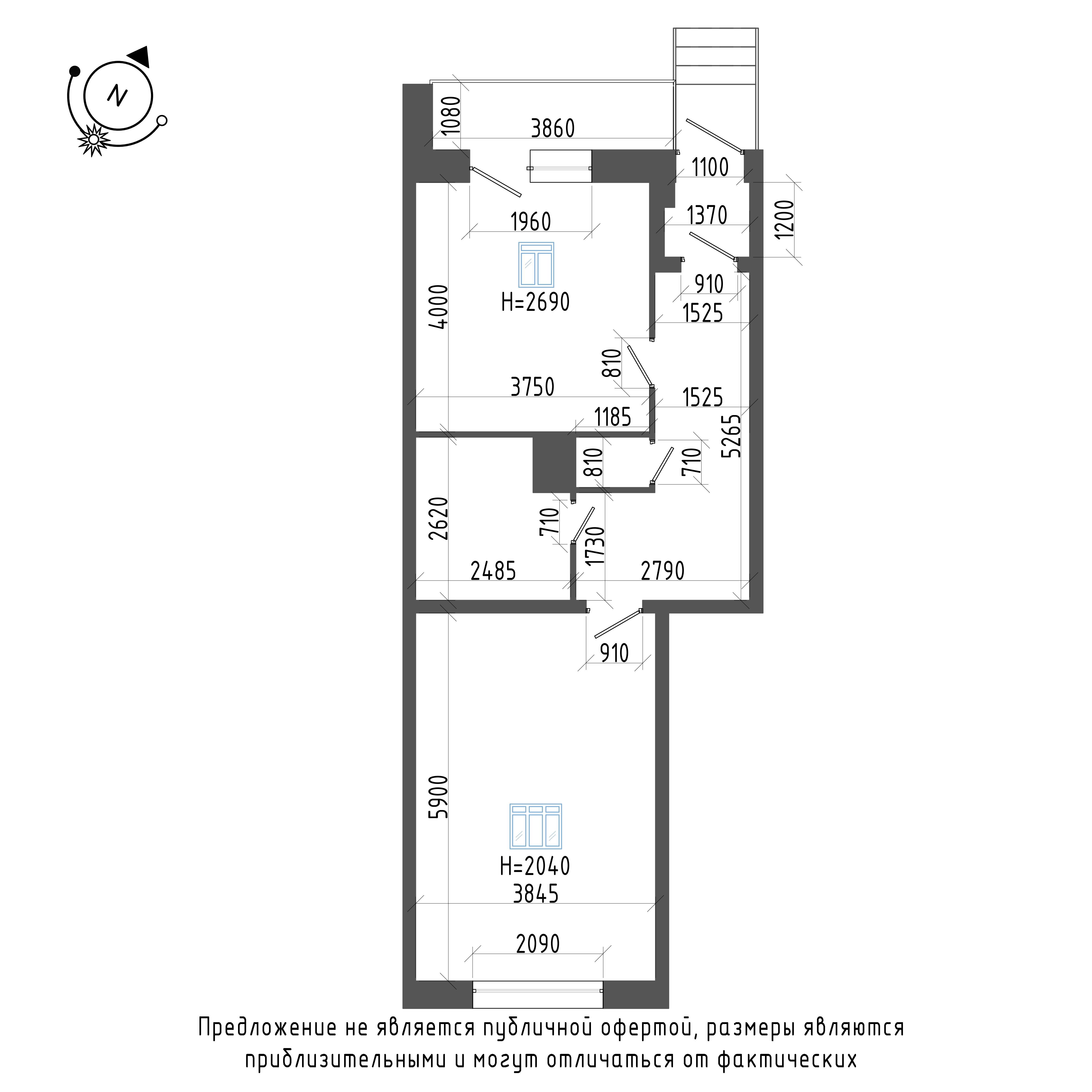 планировка однокомнатной квартиры в ЖК «Эталон на Неве» №315