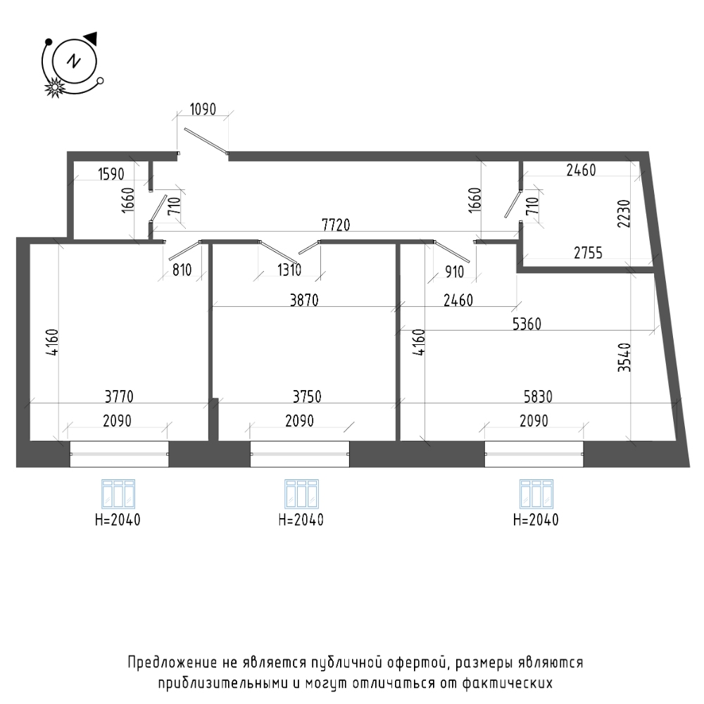 планировка двухкомнатной квартиры в ЖК «Эталон на Неве» №317