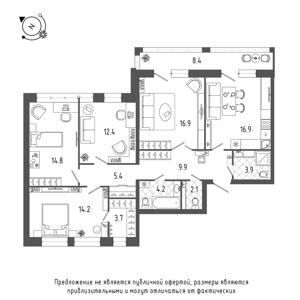 планировка четырехкомнатной квартиры в ЖК «Эталон на Неве» №618