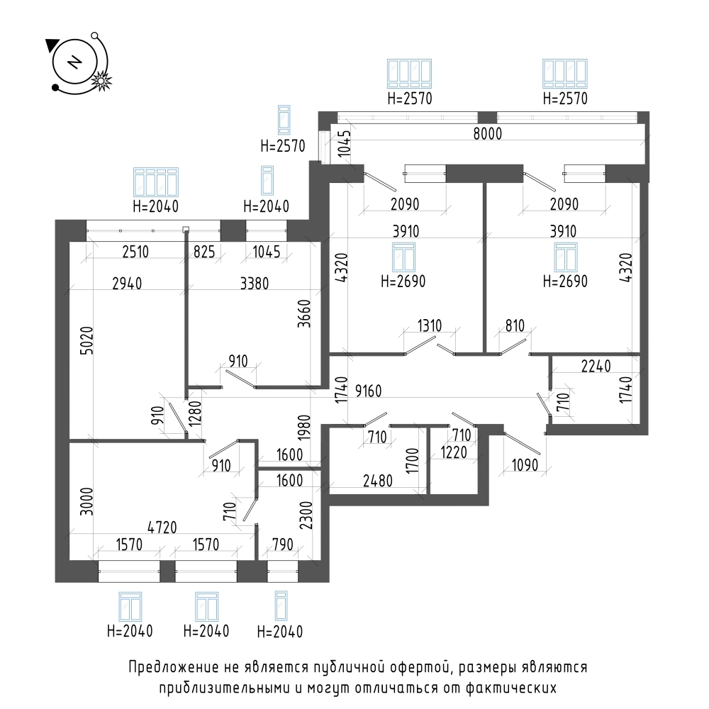 планировка четырехкомнатной квартиры в ЖК «Эталон на Неве» №618