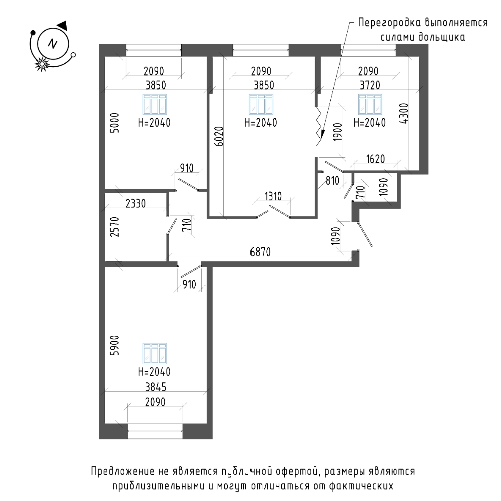 планировка трехкомнатной квартиры в ЖК «Эталон на Неве» №319
