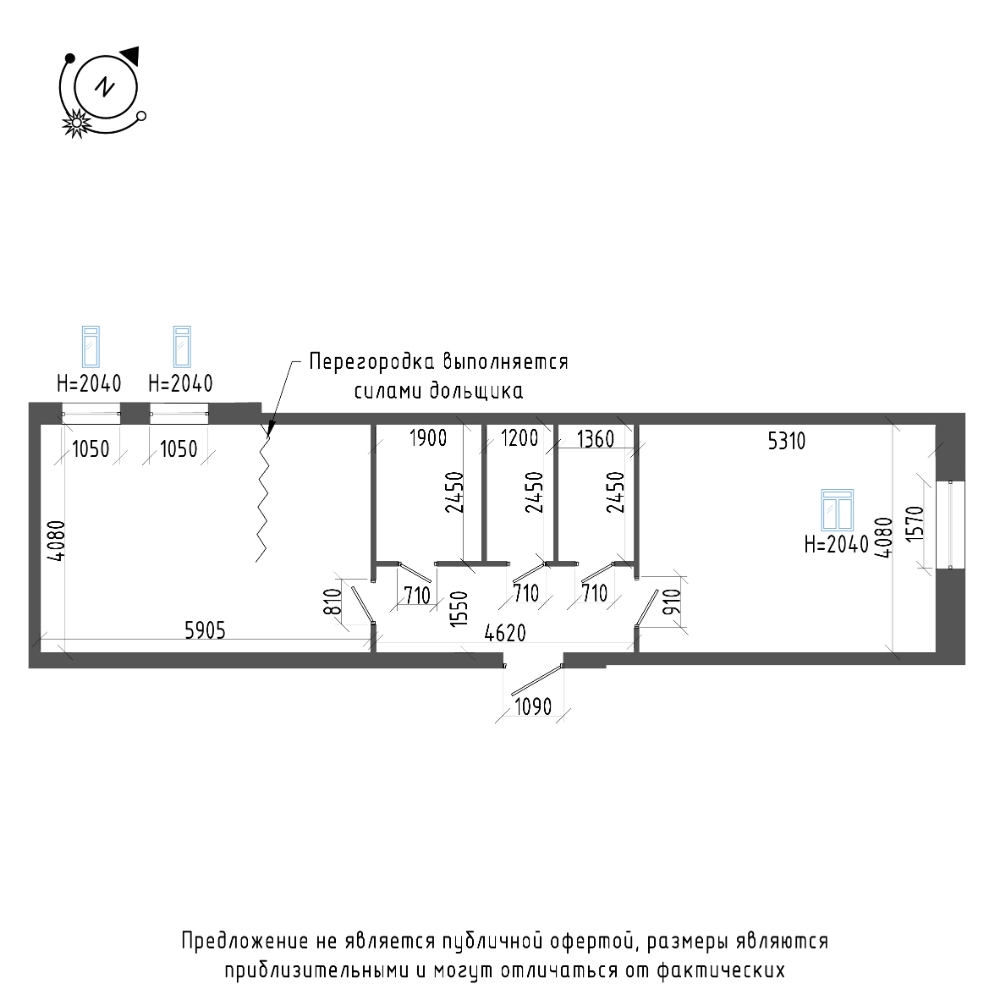 планировка двухкомнатной квартиры в ЖК «Эталон на Неве» №206