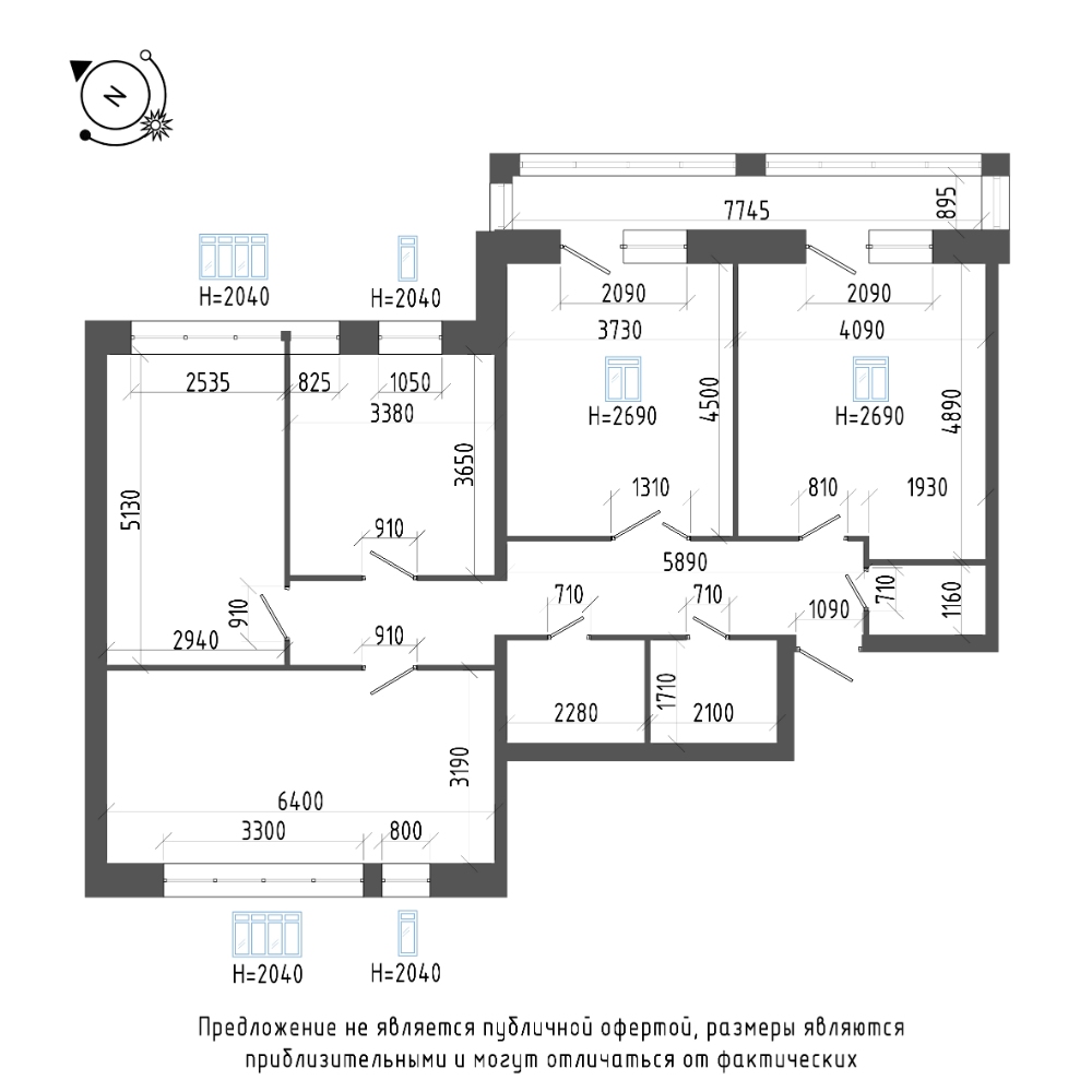 планировка четырехкомнатной квартиры в ЖК «Эталон на Неве» №405
