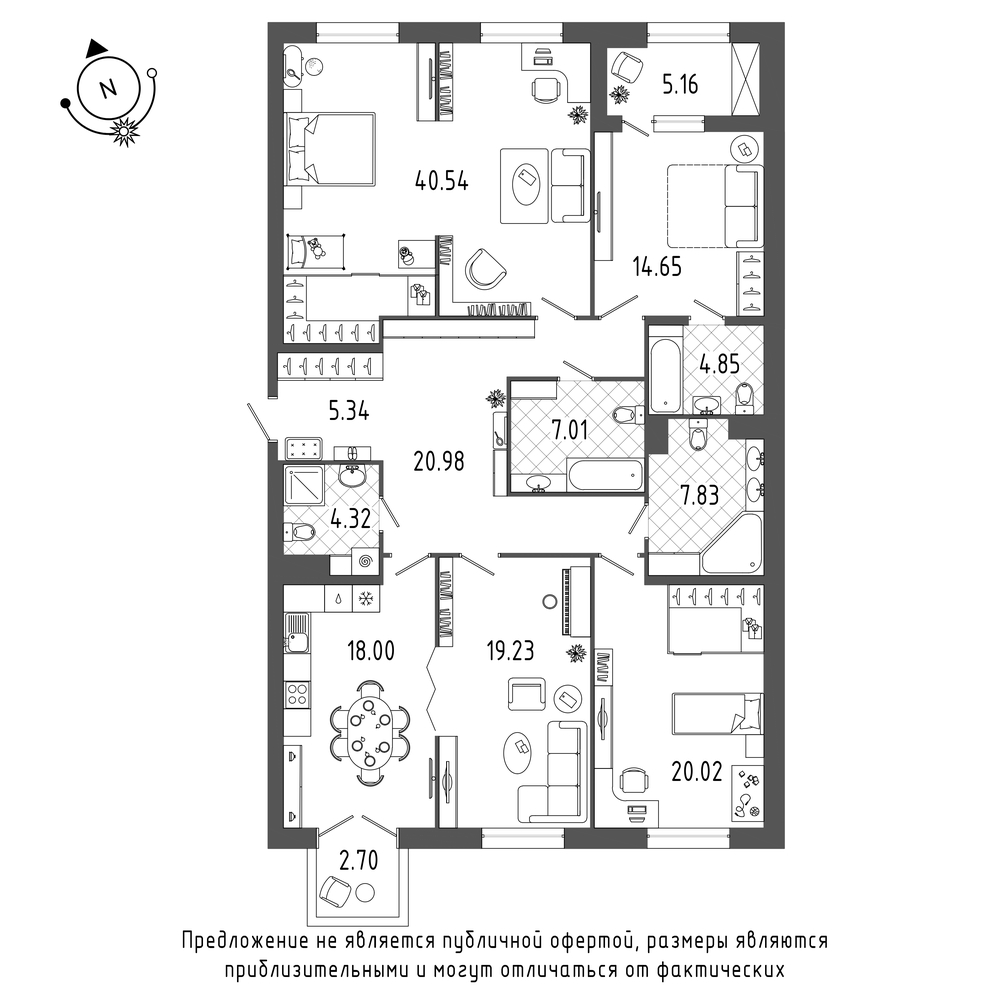 планировка четырехкомнатной квартиры в ЖК «Петровская Доминанта» №45