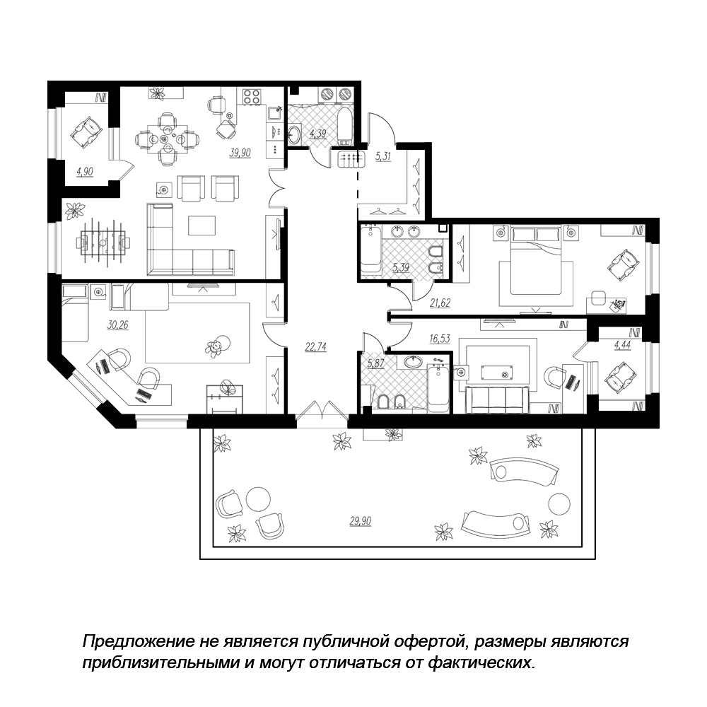 планировка трехкомнатной квартиры в ЖК «Петровская Доминанта» №50