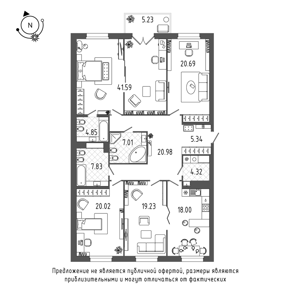 планировка четырехкомнатной квартиры в ЖК «Петровская Доминанта» №32