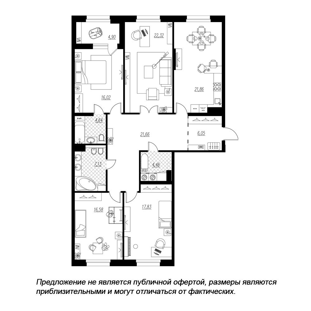 планировка четырехкомнатной квартиры в ЖК «Петровская Доминанта» №115