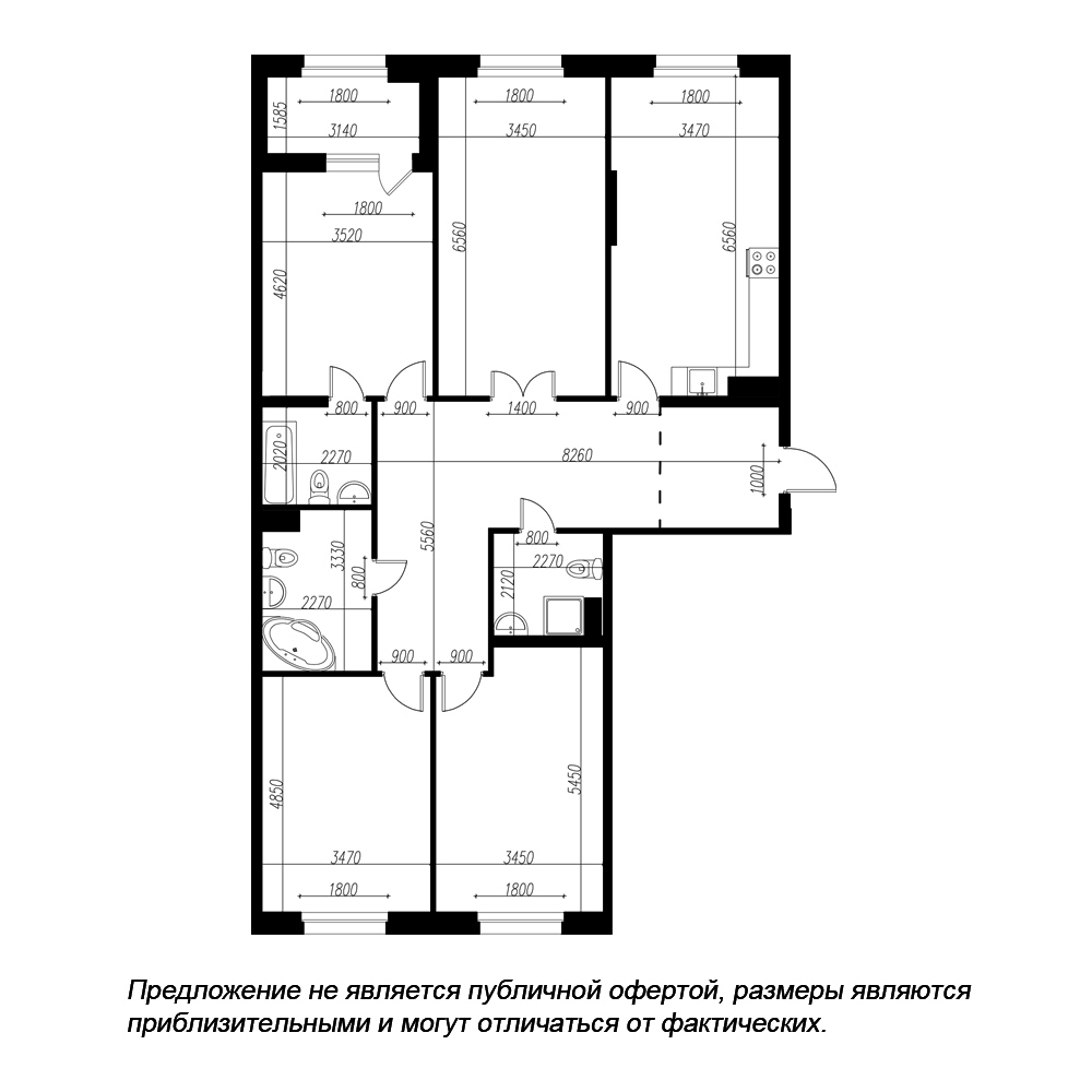 планировка четырехкомнатной квартиры в ЖК «Петровская Доминанта» №115