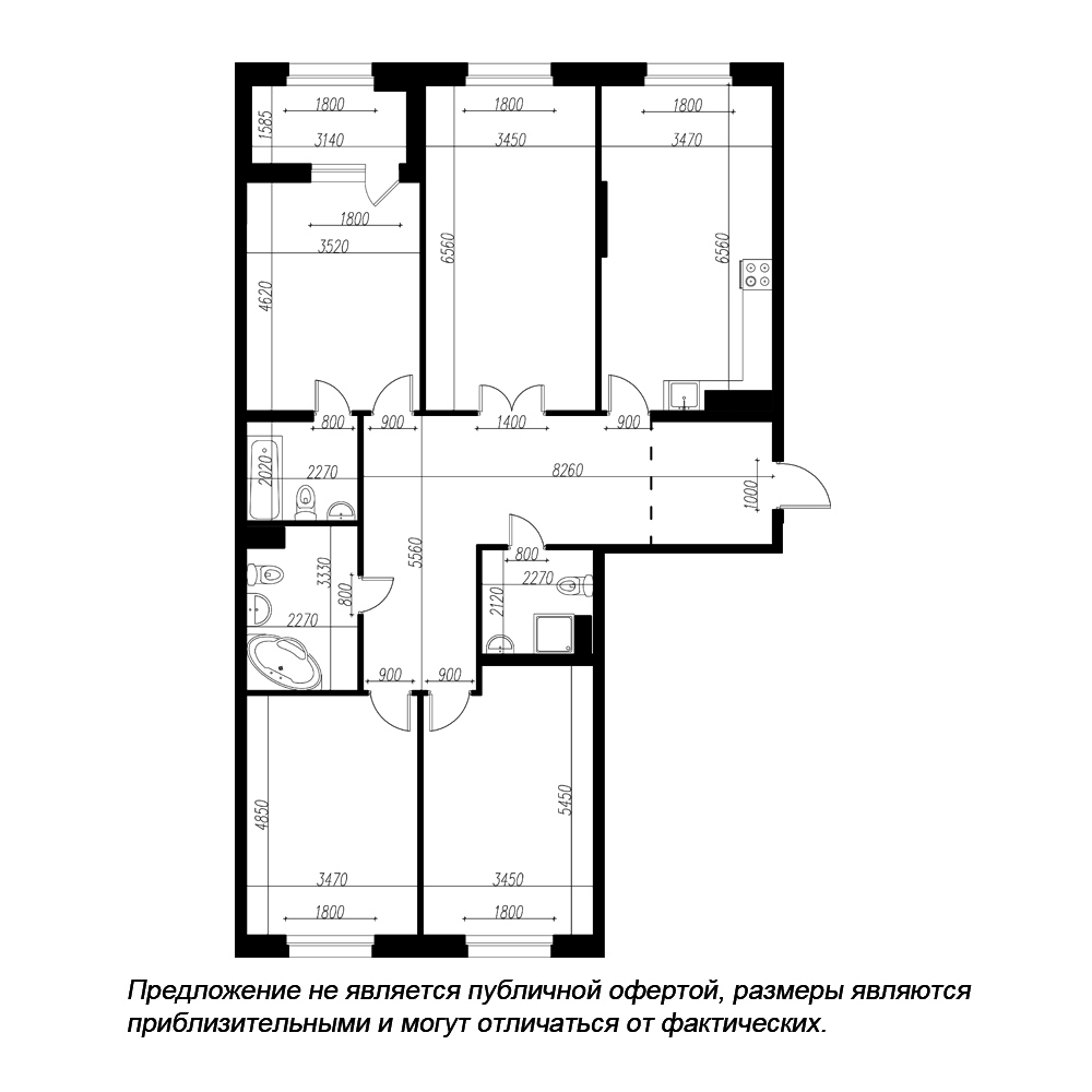 планировка четырехкомнатной квартиры в ЖК «Петровская Доминанта» №129