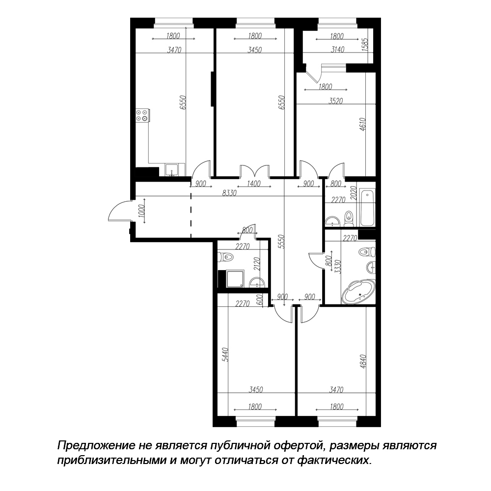 планировка четырехкомнатной квартиры в ЖК «Петровская Доминанта» №91