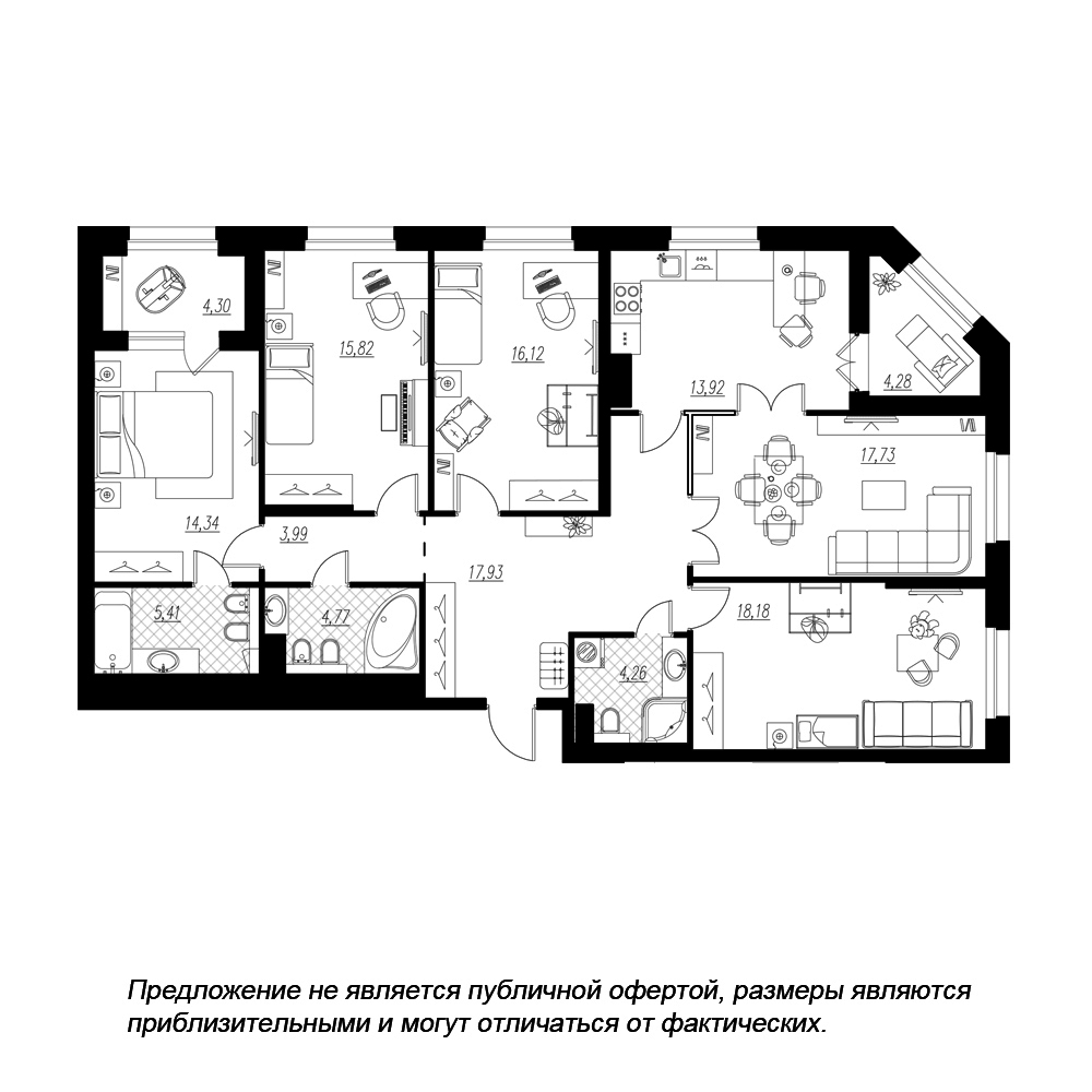 планировка пятикомнатной квартиры в ЖК «Петровская Доминанта» №166