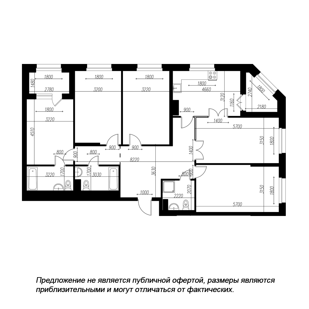 планировка пятикомнатной квартиры в ЖК «Петровская Доминанта» №166