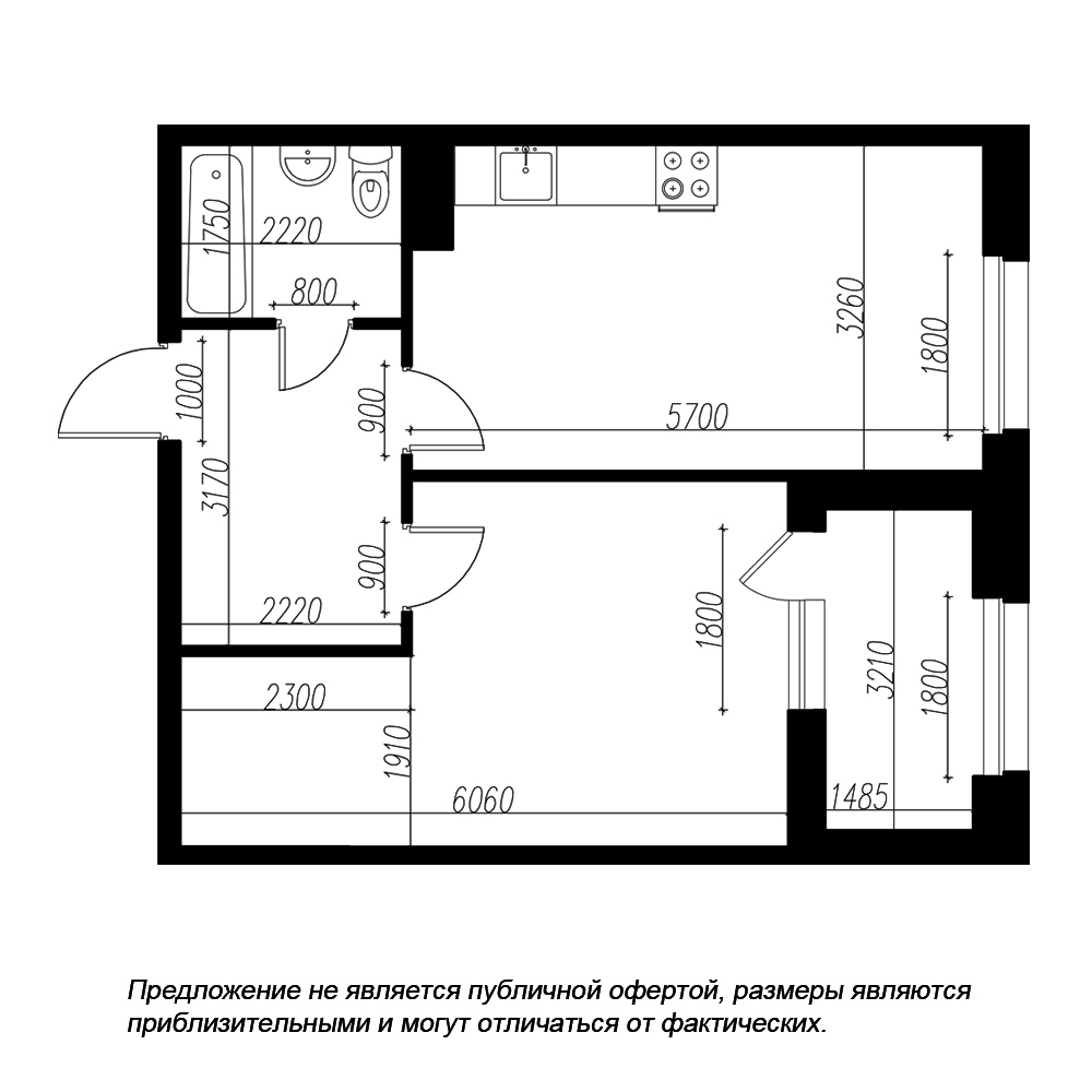 планировка однокомнатной квартиры в ЖК «Петровская Доминанта» №168