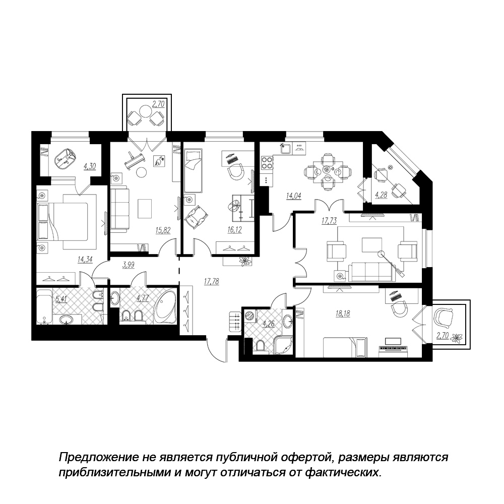 планировка пятикомнатной квартиры в ЖК «Петровская Доминанта» №172