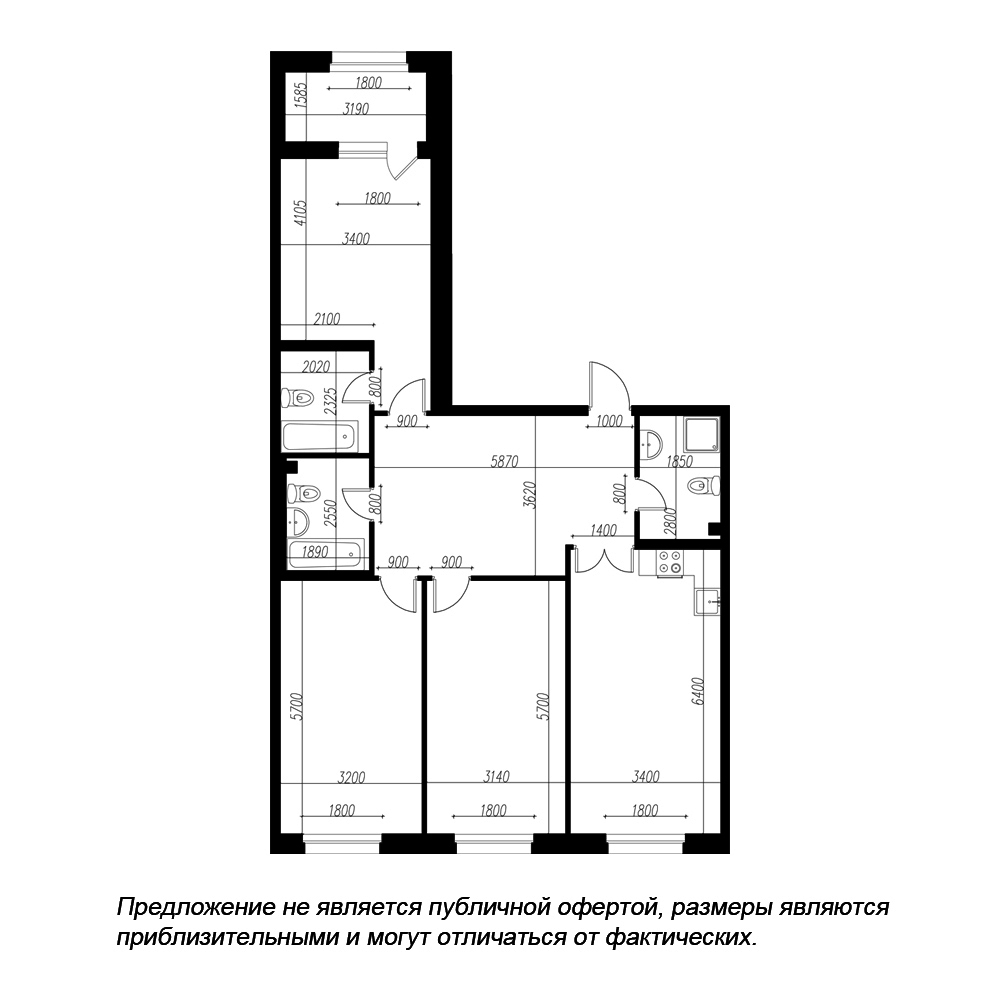 планировка трехкомнатной квартиры в ЖК «Петровская Доминанта» №209