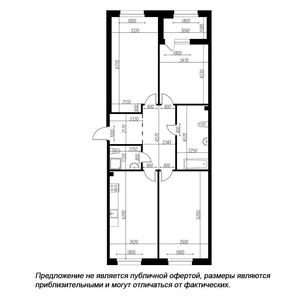 планировка трехкомнатной квартиры в ЖК «Петровская Доминанта» №238