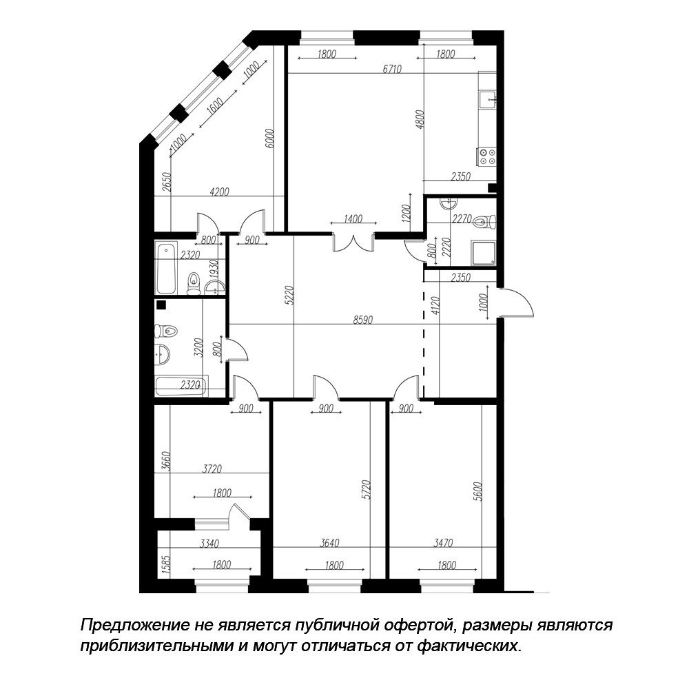 планировка четырехкомнатной квартиры в ЖК «Петровская Доминанта» №240