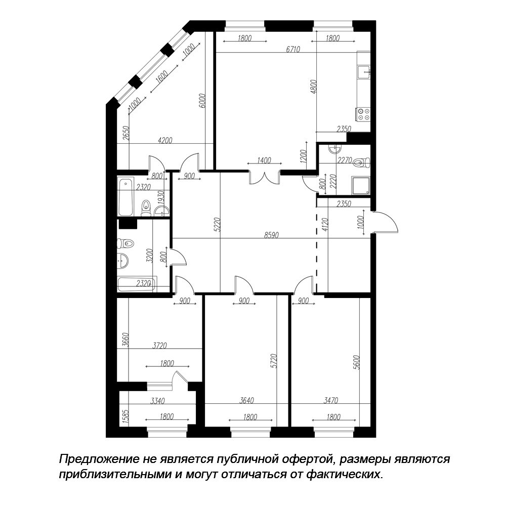 планировка четырехкомнатной квартиры в ЖК «Петровская Доминанта» №243