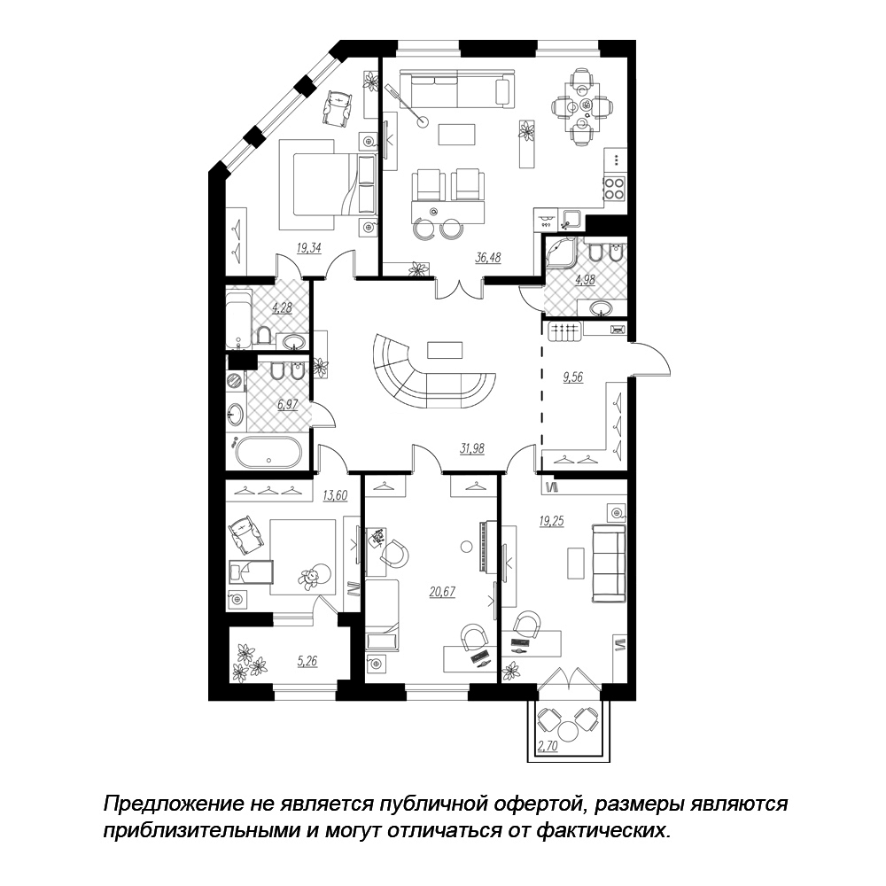 планировка четырехкомнатной квартиры в ЖК «Петровская Доминанта» №246