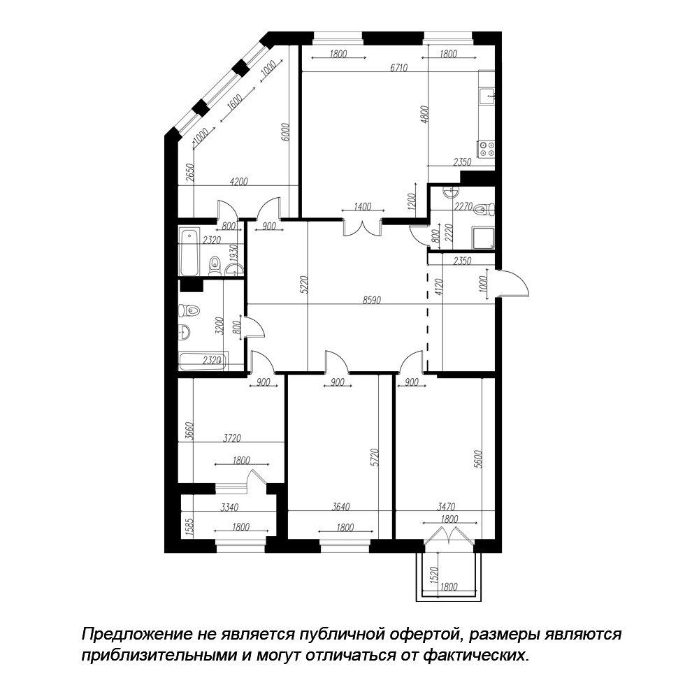 планировка четырехкомнатной квартиры в ЖК «Петровская Доминанта» №246