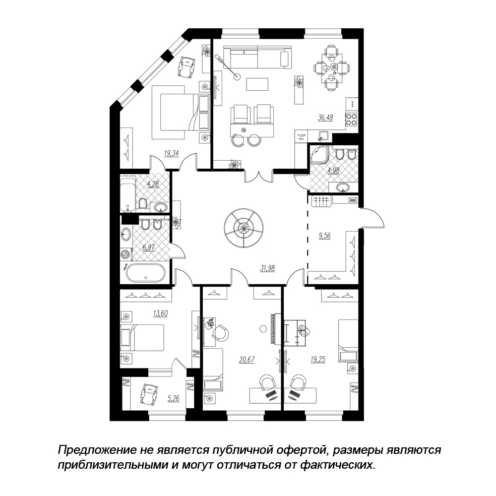 планировка четырехкомнатной квартиры в ЖК «Петровская Доминанта» №249