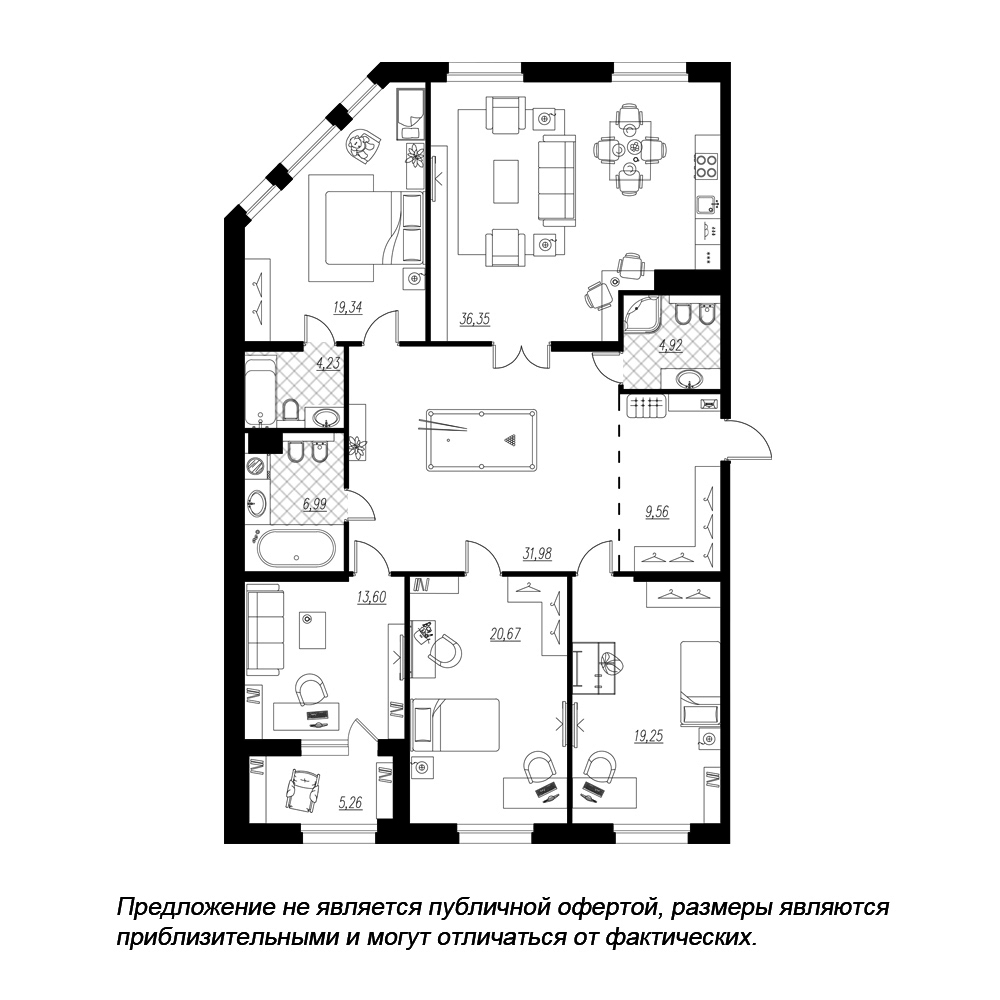 планировка четырехкомнатной квартиры в ЖК «Петровская Доминанта» №261