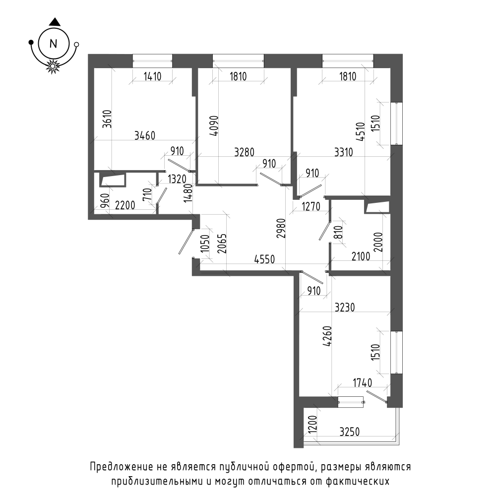 планировка трехкомнатной квартиры в ЖК «Охта Хаус» №28