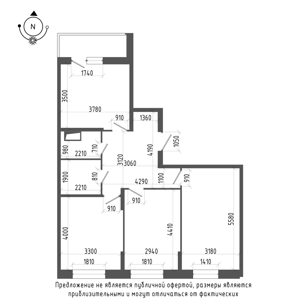 планировка трехкомнатной квартиры в ЖК «Охта Хаус» №27