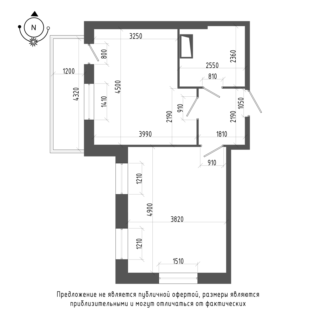 планировка однокомнатной квартиры в ЖК «Охта Хаус» №350