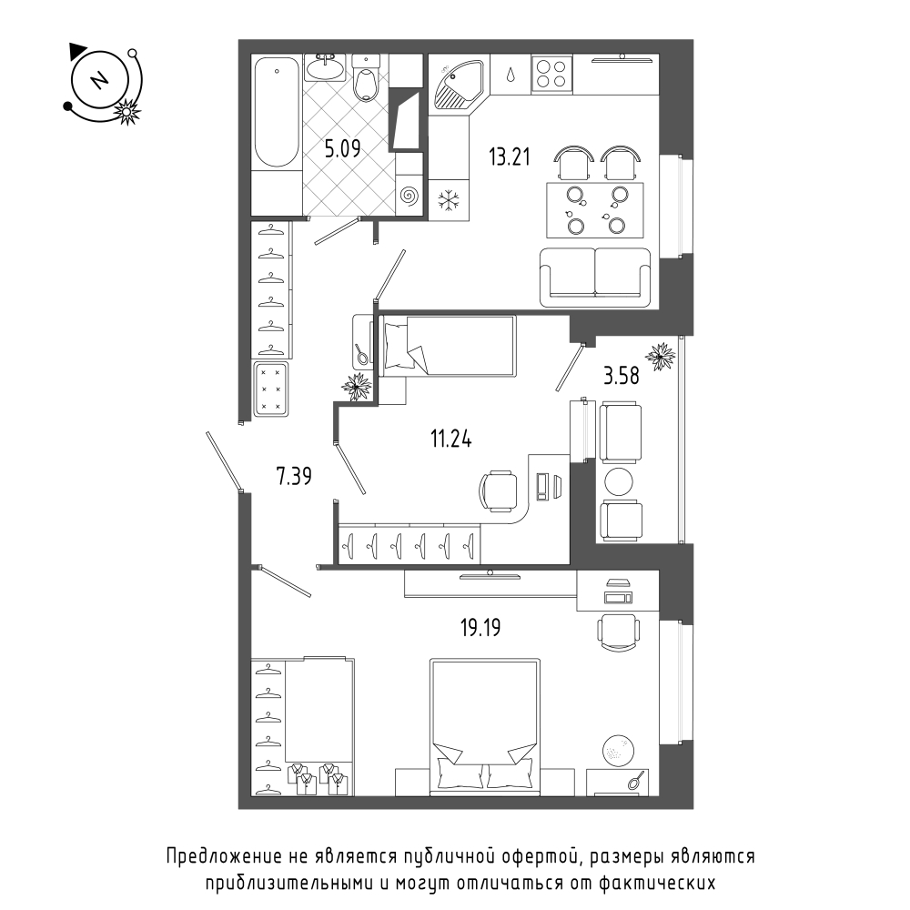 планировка двухкомнатной квартиры в ЖК «Охта Хаус» №29