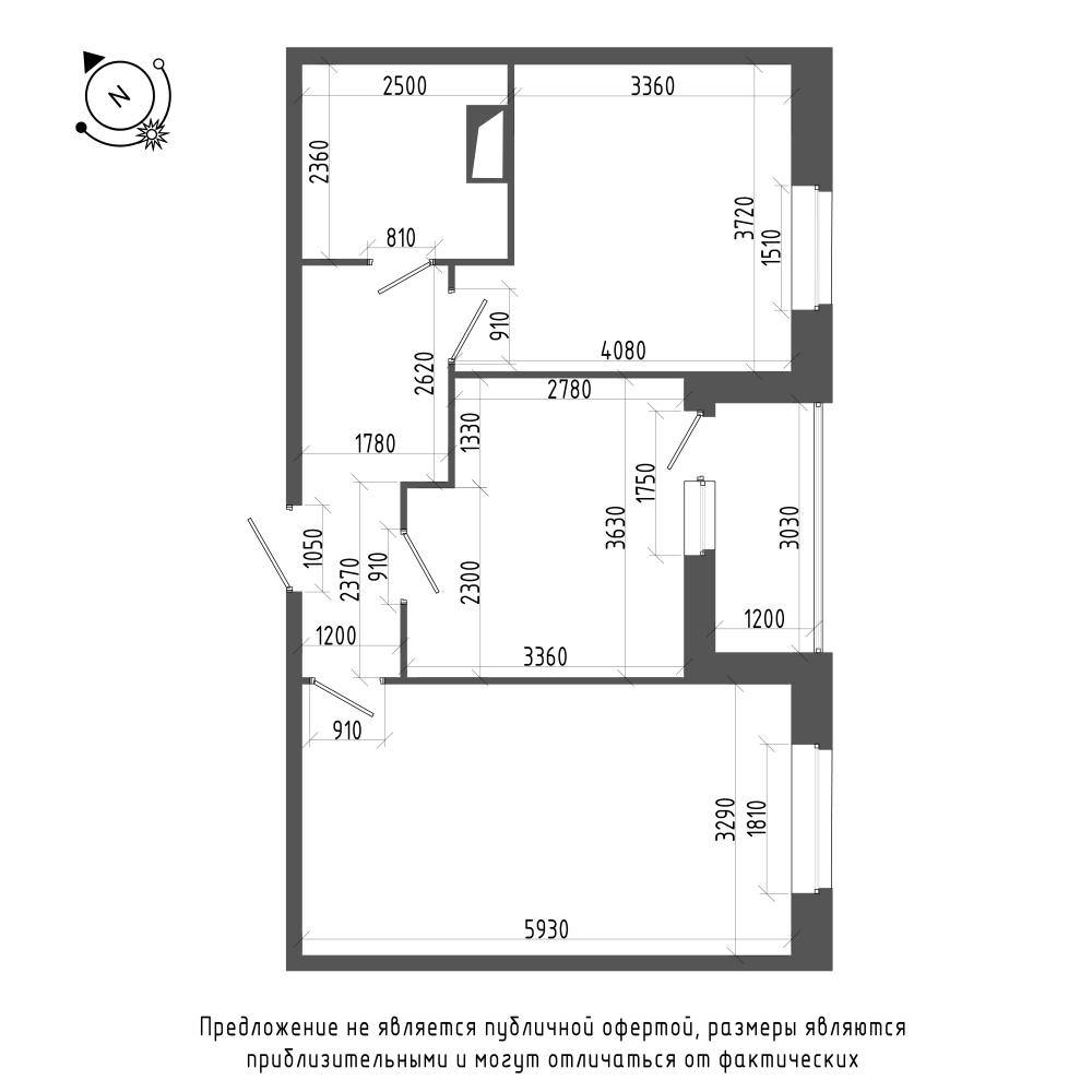 планировка двухкомнатной квартиры в ЖК «Охта Хаус» №29